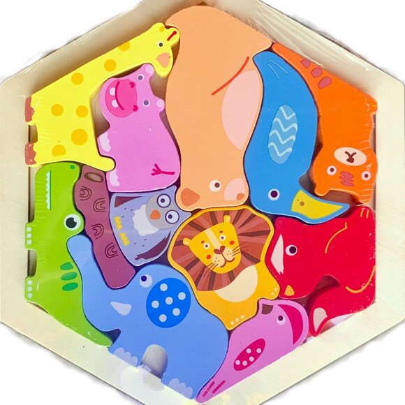 3+ Children's Early Learning Colorful Wood Puzzles Vehicles Animals Dinosaur New - Picture 4 of 7